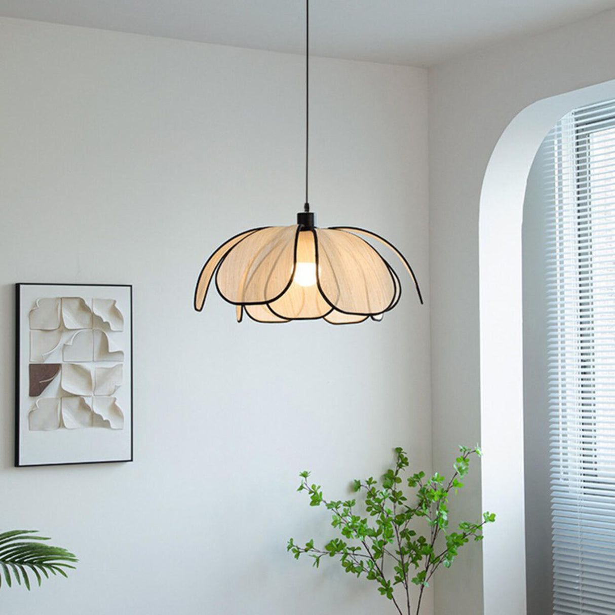 Modern Black Petal Metal Pendant Light Adjustable Cord Image - 5