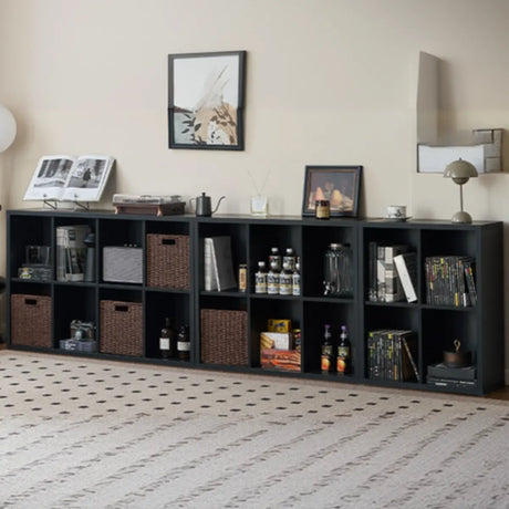 Modern Black Rectangular Cubby Storage Wide Bookcase Image - 1