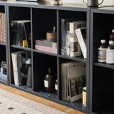 Modern Black Rectangular Cubby Storage Wide Bookcase Image - 10