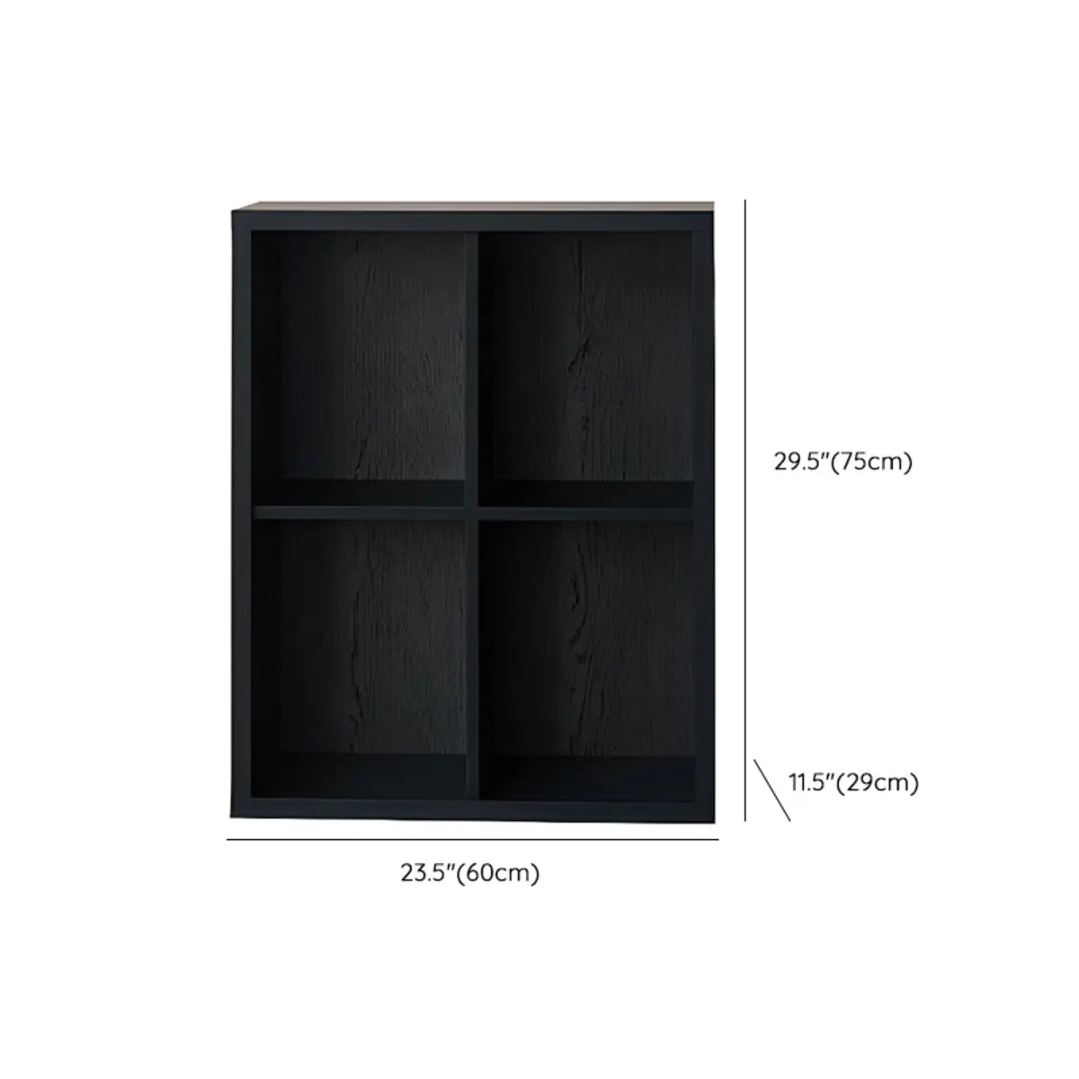 Modern Black Rectangular Cubby Storage Wide Bookcase 