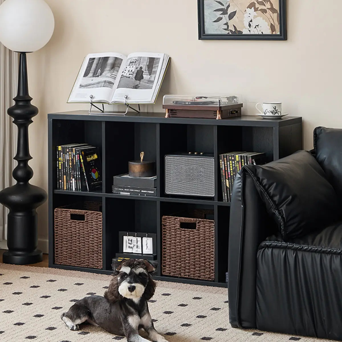 Modern Black Rectangular Cubby Storage Wide Bookcase Image - 6