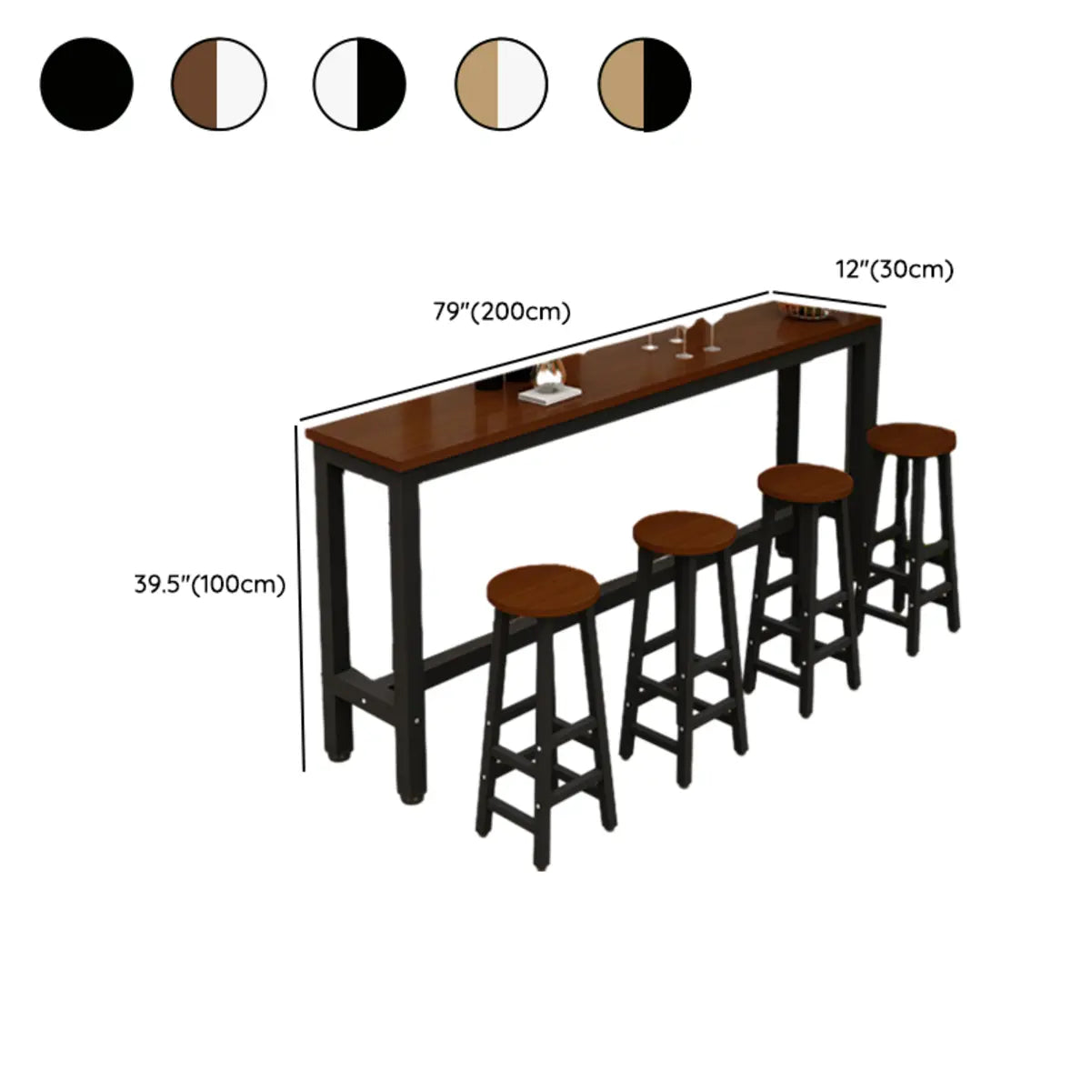 Modern Black Rectangular MDF Bar Table with Footrest Image - 16