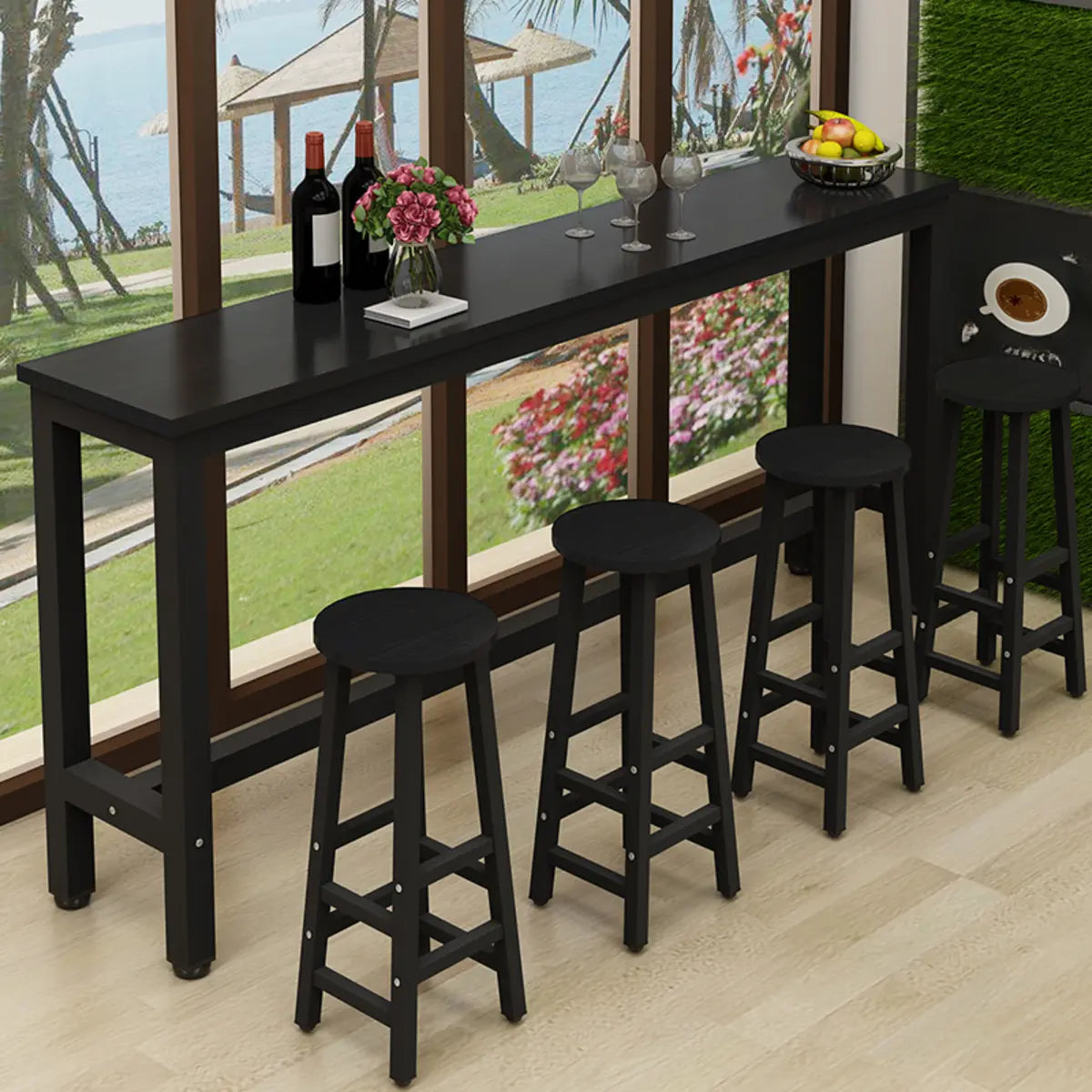 Modern Black Rectangular MDF Bar Table with Footrest Image - 2