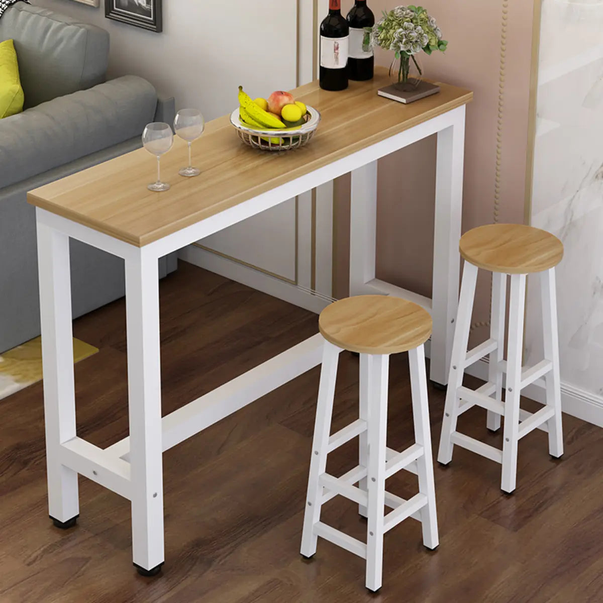 Modern Black Rectangular MDF Bar Table with Footrest Image - 3