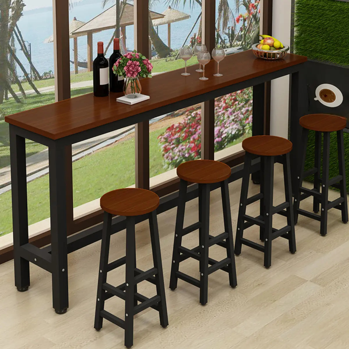 Modern Black Rectangular MDF Bar Table with Footrest Image - 4