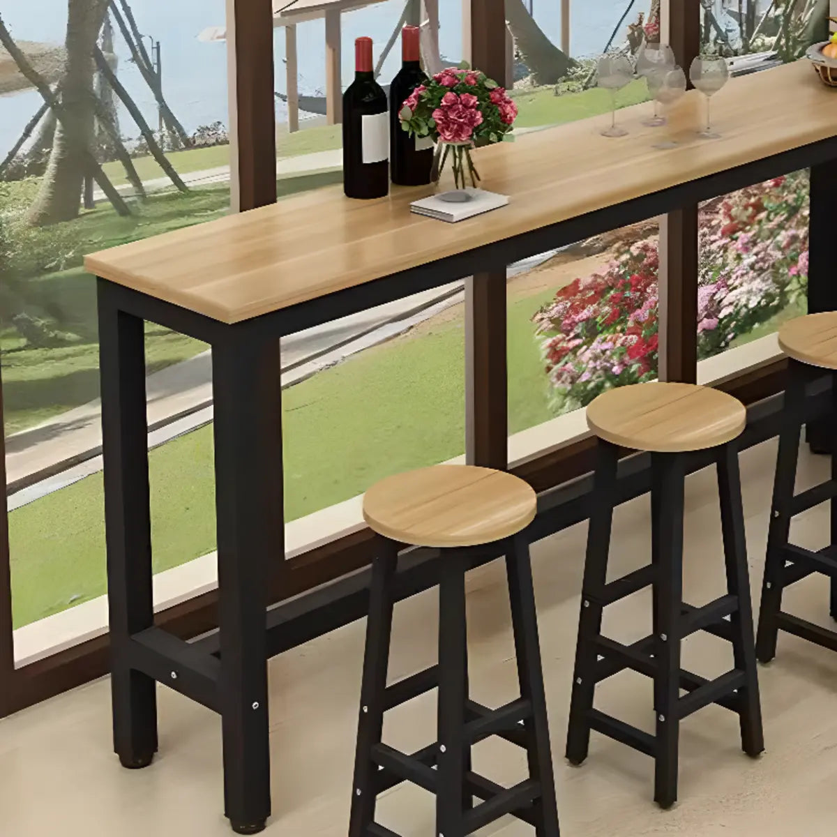 Modern Black Rectangular MDF Bar Table with Footrest Image - 5