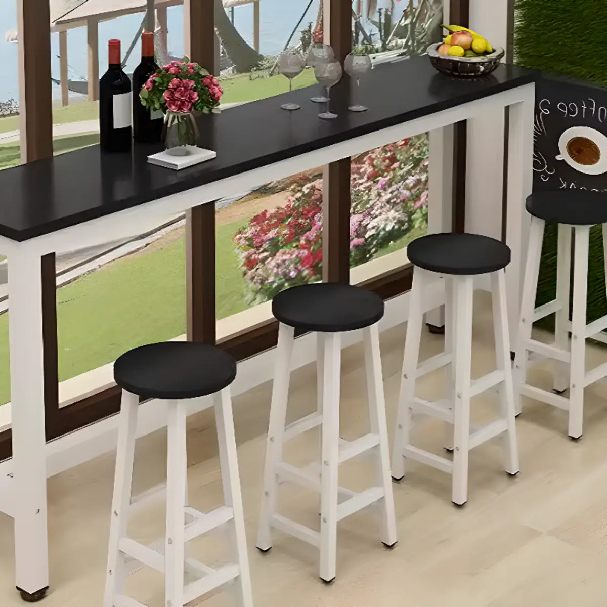 Modern Black Rectangular MDF Bar Table with Footrest Image - 6