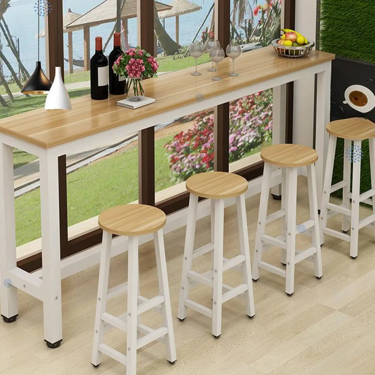 Modern Black Rectangular MDF Bar Table with Footrest Image - 8