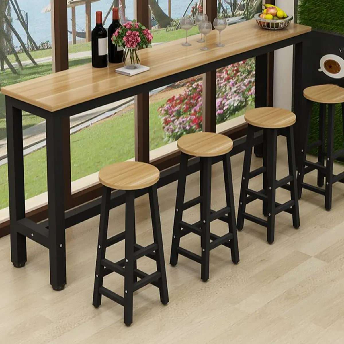 Modern Black Rectangular MDF Bar Table with Footrest Image - 9