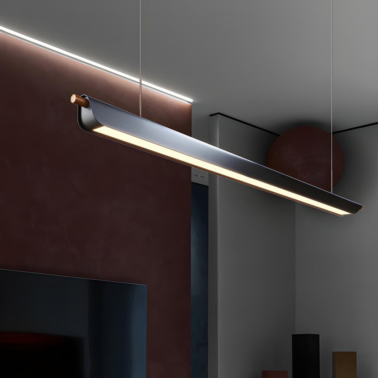 Modern Black Slim Linear LED Island Pendant Light Image - 3