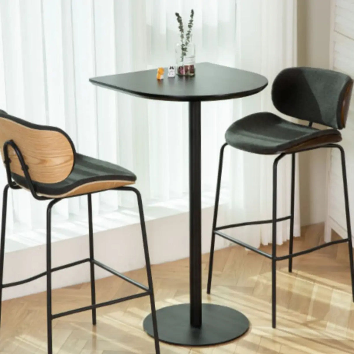 Modern Black Square Bistro Counter Heigth Bar Table Image - 4