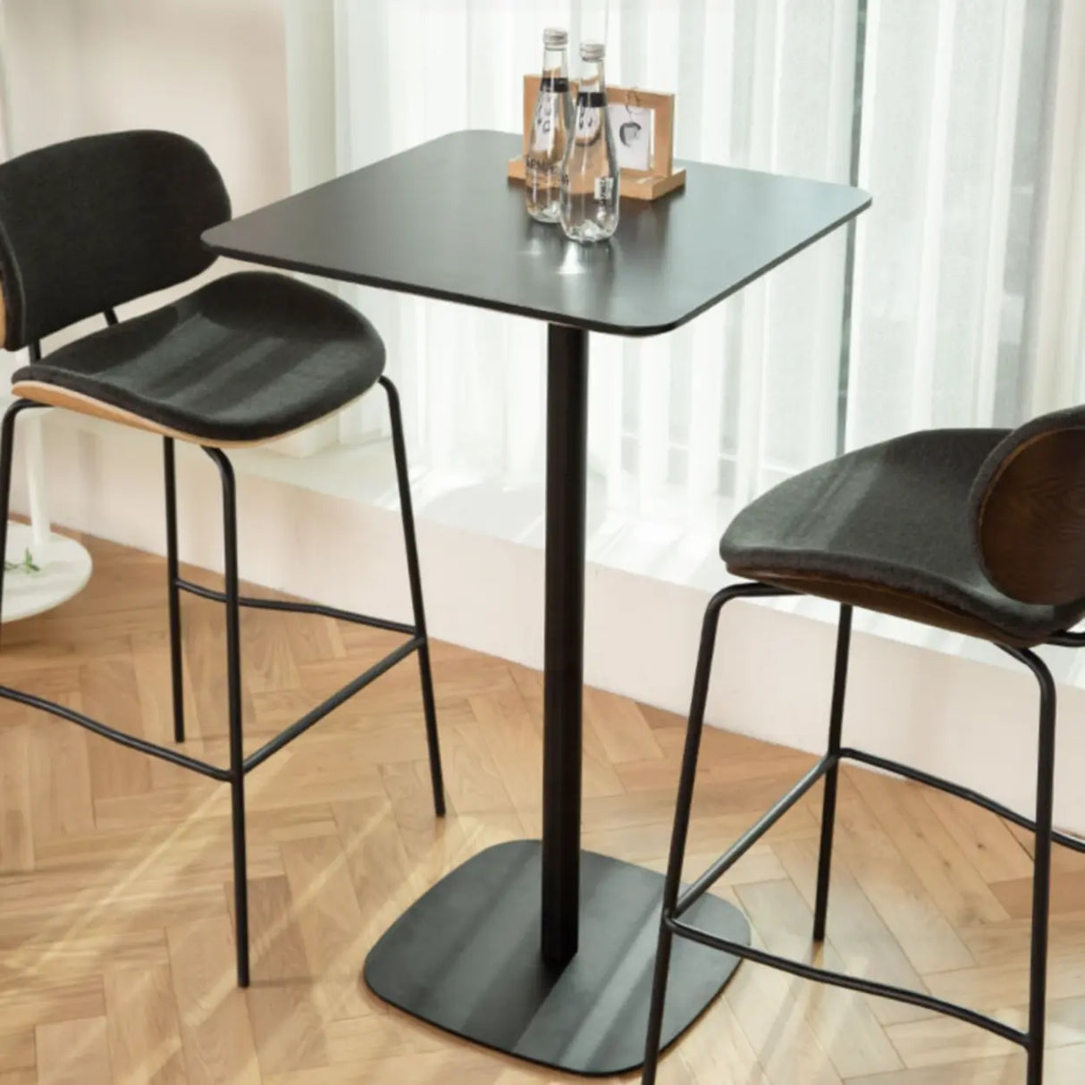 Modern Black Square Bistro Counter Heigth Bar Table Image - 6