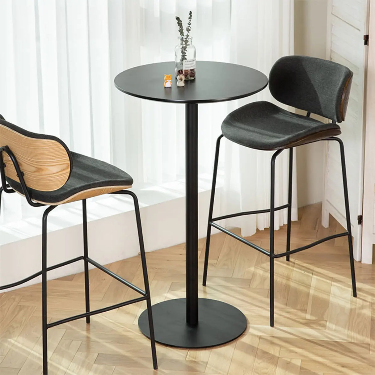 Modern Black Square Bistro Counter Heigth Bar Table Image - 7