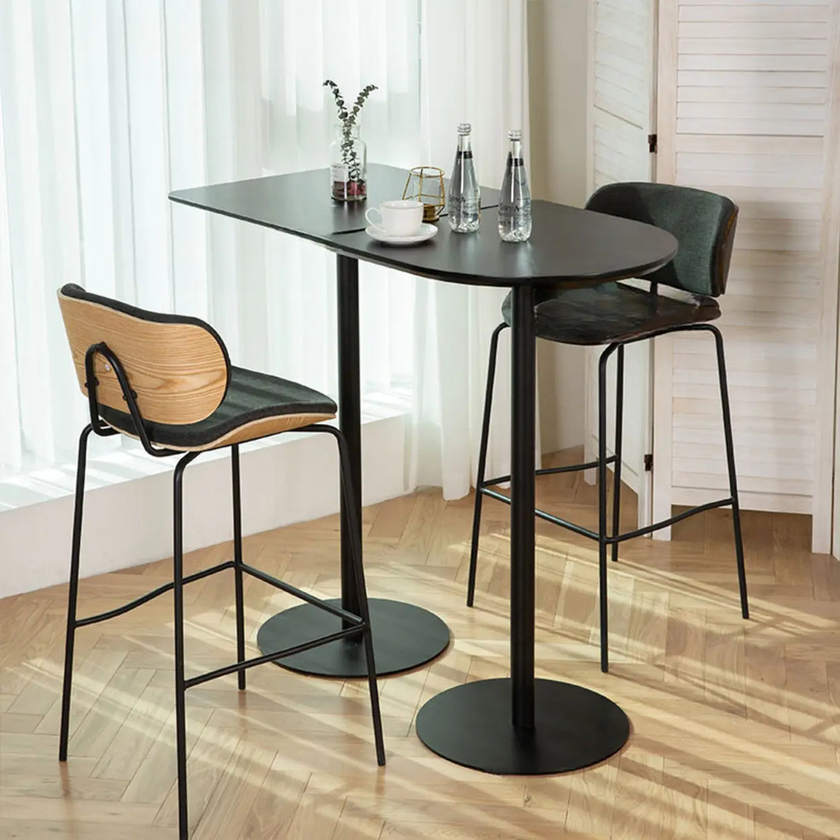 Modern Black Square Bistro Counter Heigth Bar Table Image - 8
