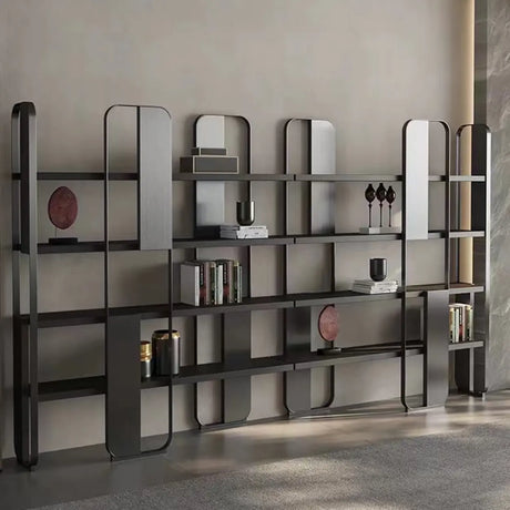 Modern Black Stainless Steel Open Etagere Bookcase Image - 1