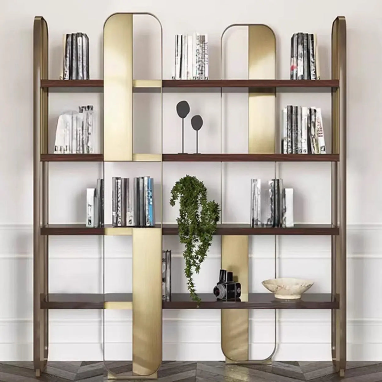 Modern Black Stainless Steel Open Etagere Bookcase Image - 3