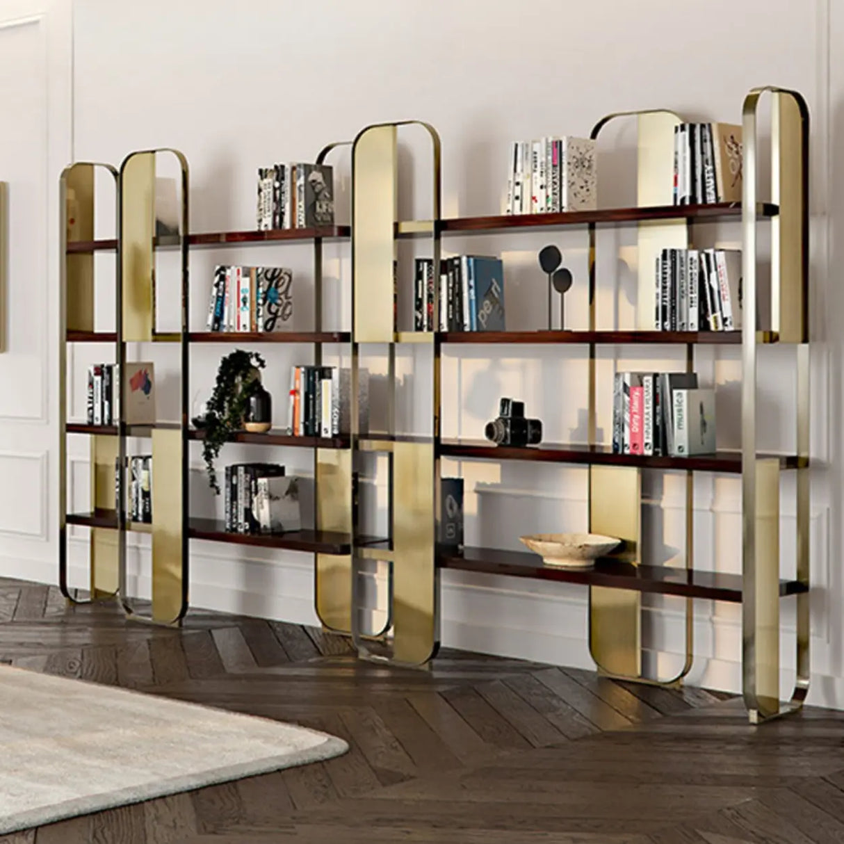Modern Black Stainless Steel Open Etagere Bookcase Image - 6