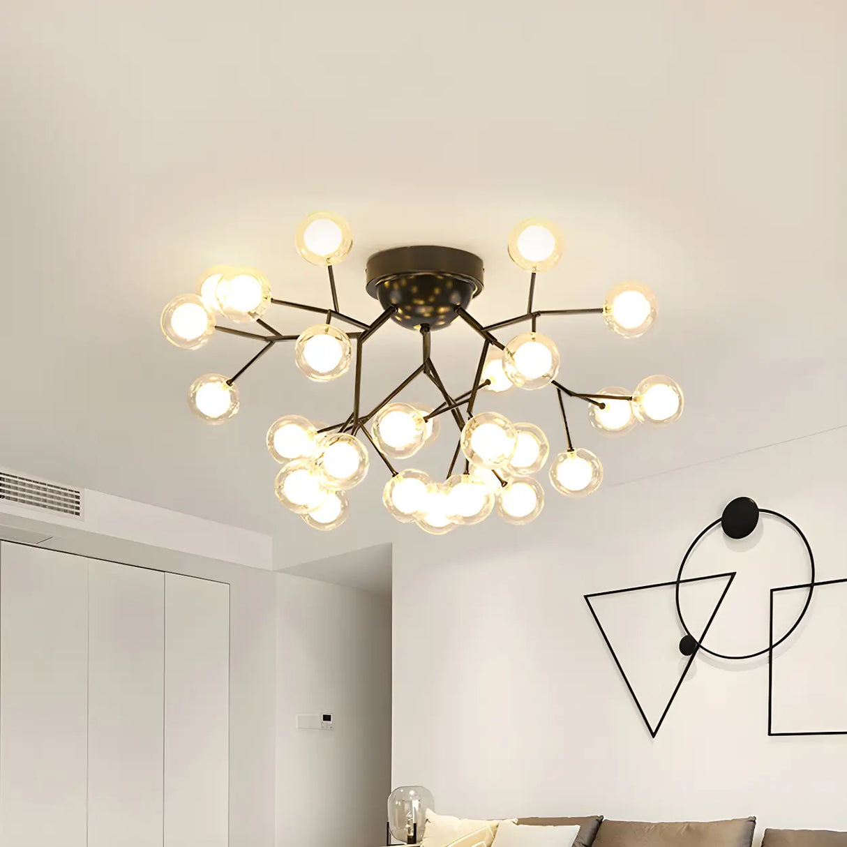 Modern Black Twig Firefly Glass Semi-Flush Mount Light Image - 11