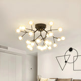 Modern Black Twig Firefly Glass Semi-Flush Mount Light Image - 11