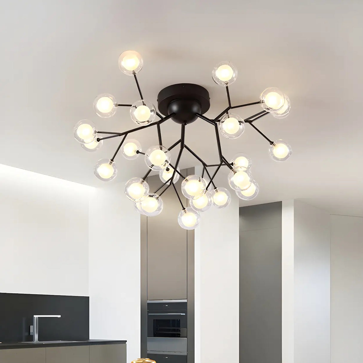 Modern Black Twig Firefly Glass Semi-Flush Mount Light Image - 12