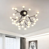 Modern Black Twig Firefly Glass Semi-Flush Mount Light Image - 15