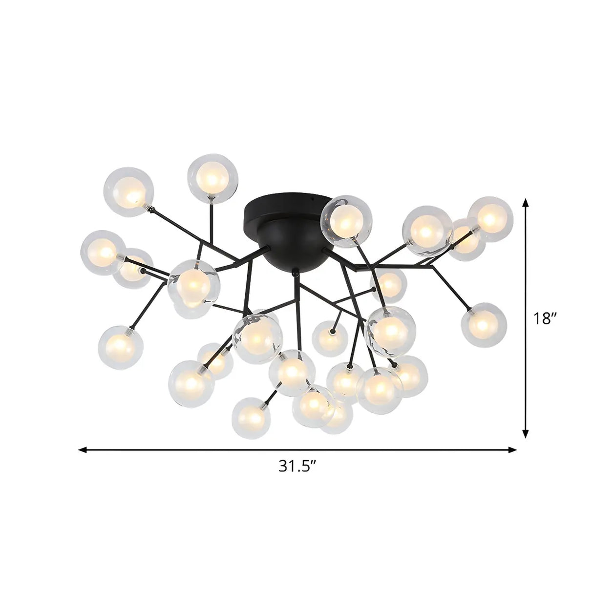 Modern Black Twig Firefly Glass Semi-Flush Mount Light Image - 7
