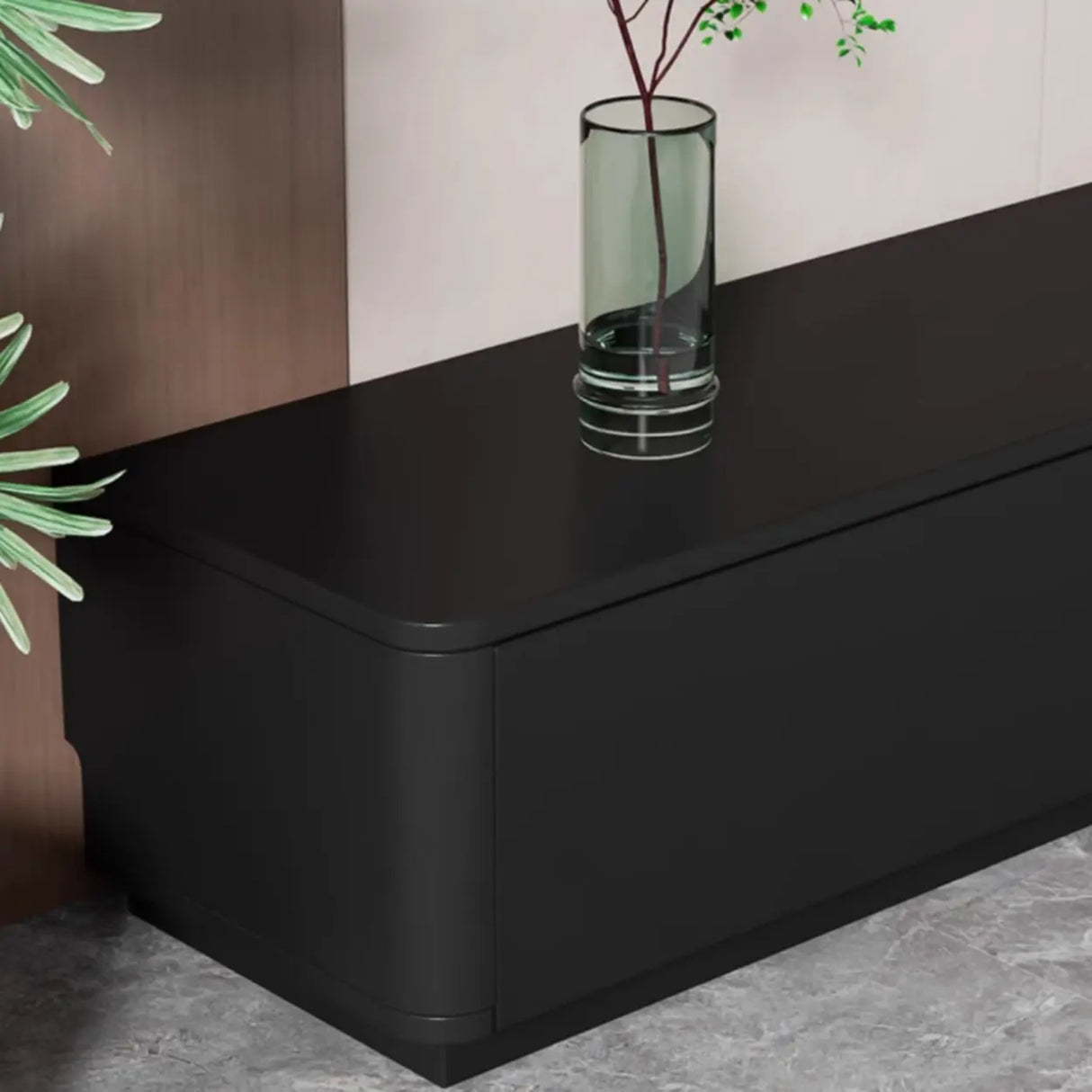 Modern Black Wood Rectangle TV Stand with Drawers Image - 10