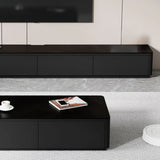 Modern Black Wood Rectangle TV Stand with Drawers Image - 11