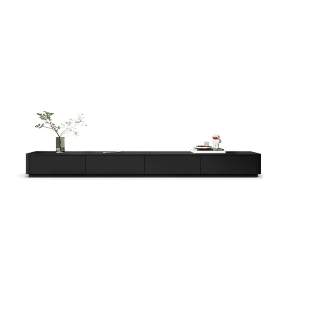 Modern Black Wood Rectangle TV Stand with Drawers Image - 3