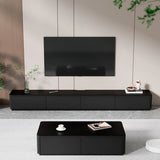 Modern Black Wood Rectangle TV Stand with Drawers Image - 6