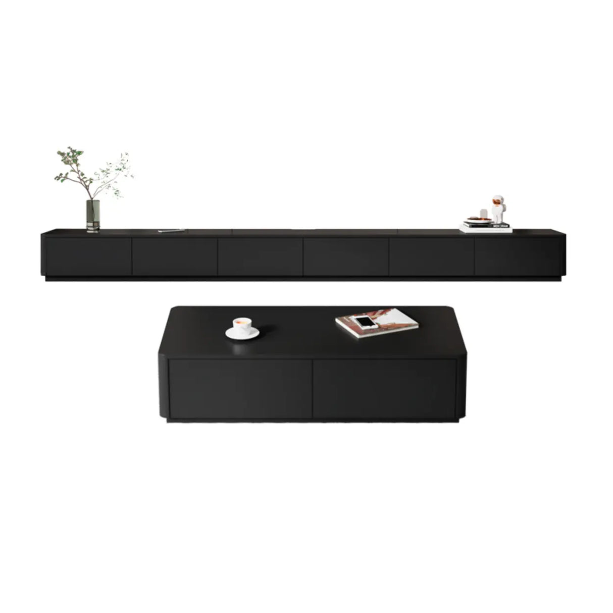 Modern Black Wood Rectangle TV Stand with Drawers Image - 8