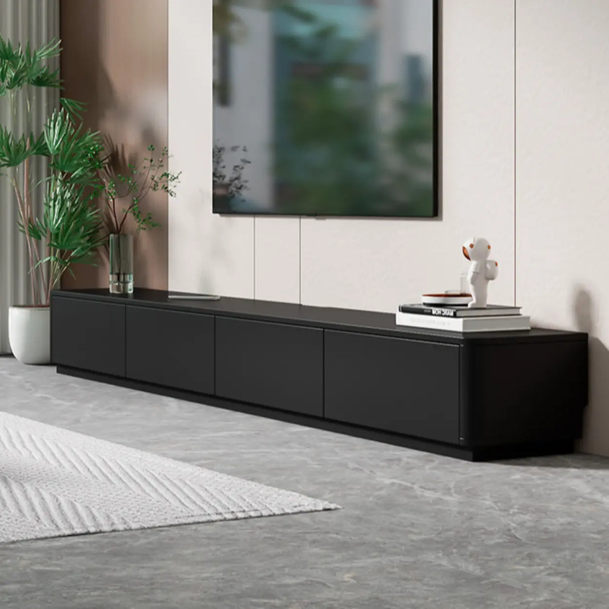 Modern Black Wood Rectangle TV Stand with Drawers Image - 9