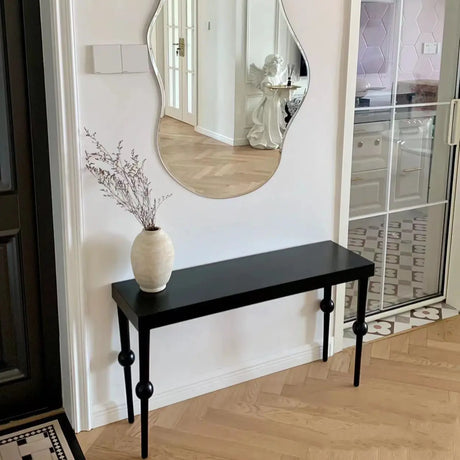Modern Black Wood Rectangular Console Table with Legs Image - 3