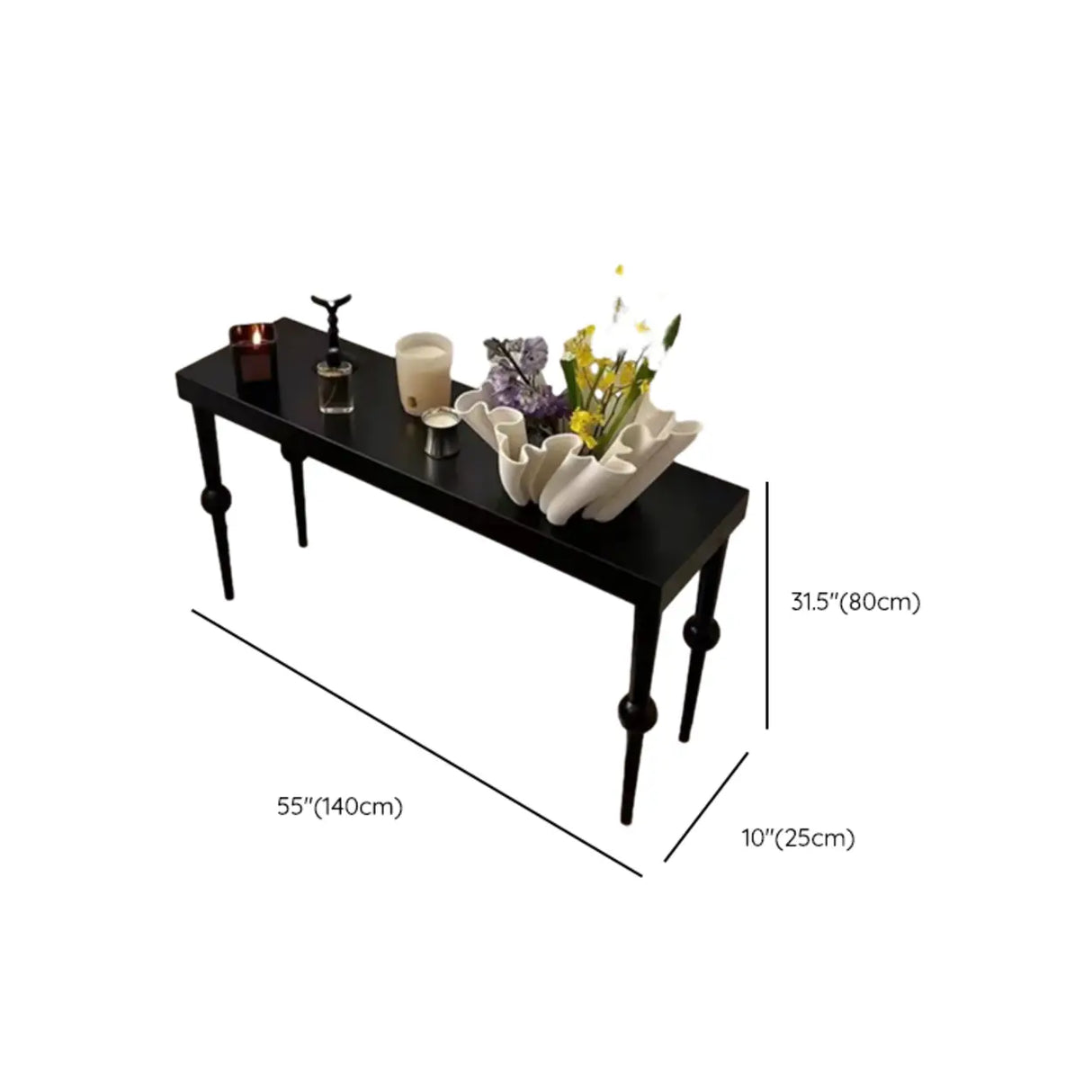 Modern Black Wood Rectangular Console Table with Legs Image - 11