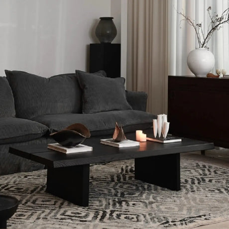 Modern Black Wooden Rectangular Sleigh Coffee Table Image - 2