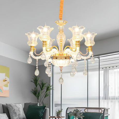 Modern Blossom Tulip Clear Glass Teardrop Bedroom Chandelier Image - 1