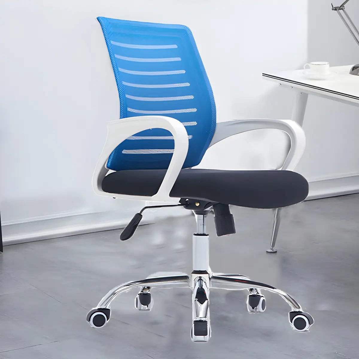 Modern Blue Ergonomic Adjustable Swivel Mesh Office Chair Image - 8