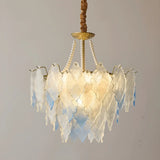 Modern Blue Leaf Glass Chandelier for Living Room Image - 3