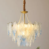 Modern Blue Leaf Glass Chandelier for Living Room Image - 4