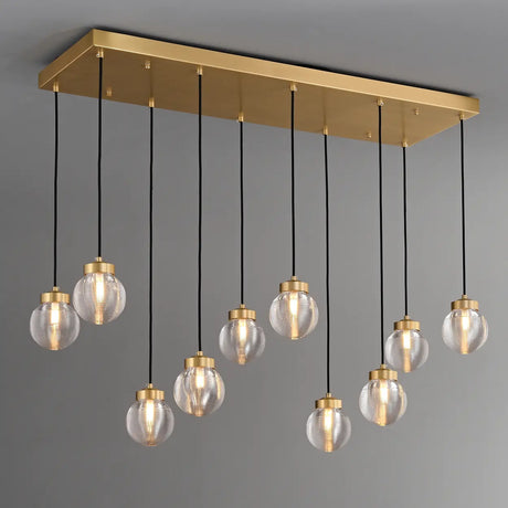 Modern Brass 10-Light Pendant Glass Globe Island Light Image - 1