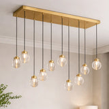Modern Brass 10-Light Pendant Glass Globe Island Light Image - 2