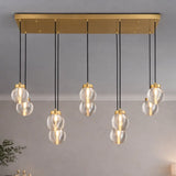 Modern Brass 10-Light Pendant Glass Globe Island Light Image - 3