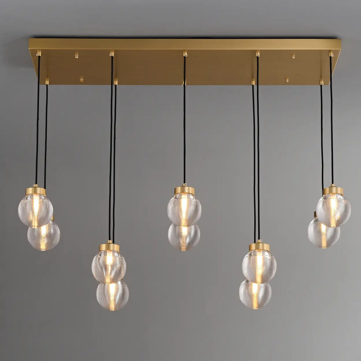 Modern Brass 10-Light Pendant Glass Globe Island Light Image - 5