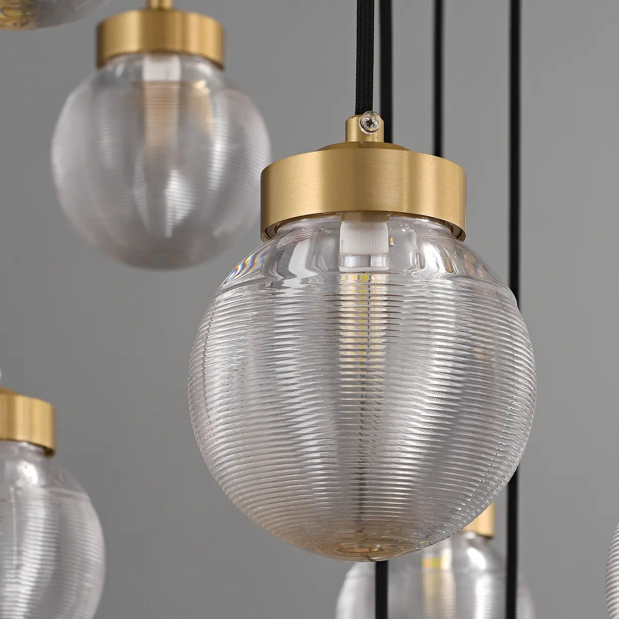 Modern Brass 10-Light Pendant Glass Globe Island Light Image - 6