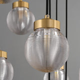 Modern Brass 10-Light Pendant Glass Globe Island Light Image - 6