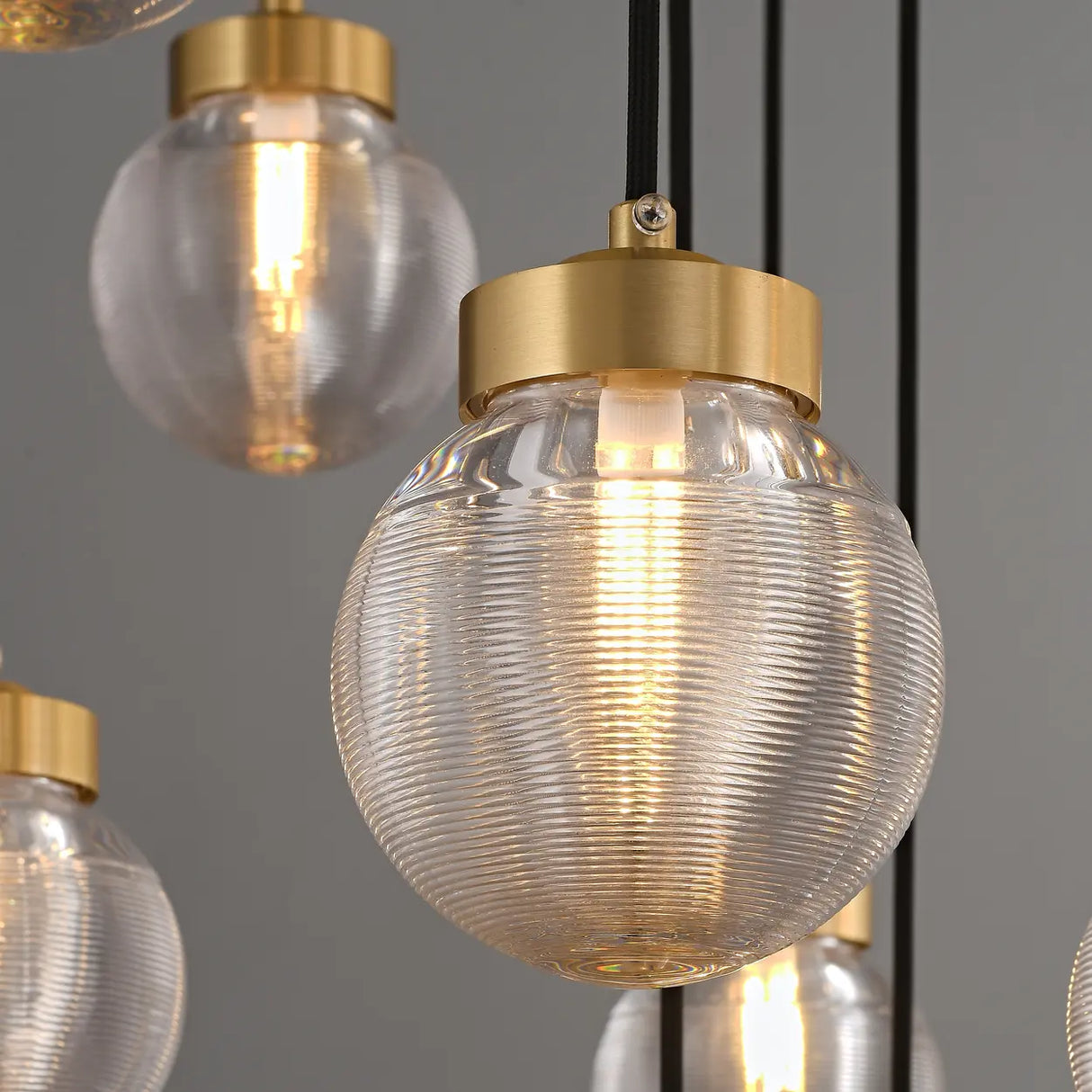 Modern Brass 10-Light Pendant Glass Globe Island Light Image - 7