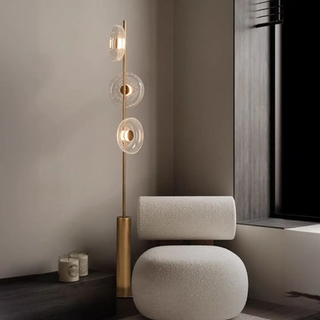 Modern Brass 3 Glass Round Disc Lights Foot Switch Floor Lamp Image - 1
