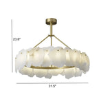 Modern Brass Downrod Circular White Alabaster Chandelier Image - 7