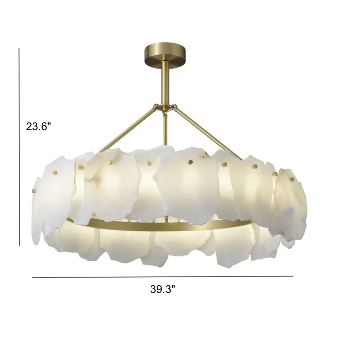 Modern Brass Downrod Circular White Alabaster Chandelier Image - 8