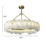 Modern Brass Downrod Circular White Alabaster Chandelier Image - 8